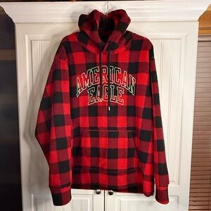 American Eagle Men’s Buffalo Plaid Hoodie – Red & Black – Size XXL